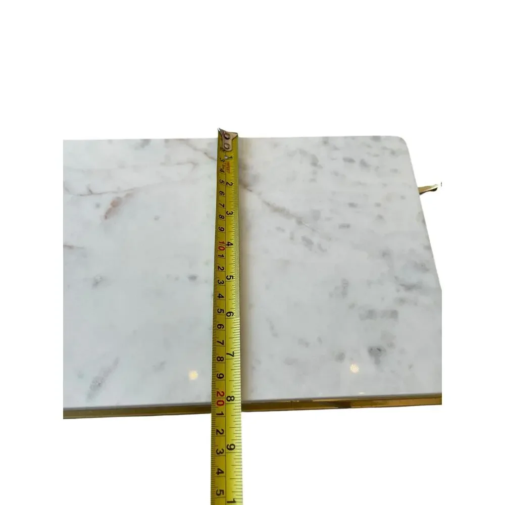 Marble Sledge Holiday Serving Tray 18x8 White & Gold Metal Handmade in India